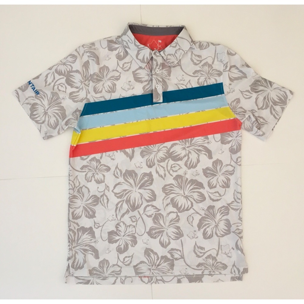 Oahu Golf Apparel Polo Shirt Striped Floral Island Soft UPF 50+ Men's Sz M